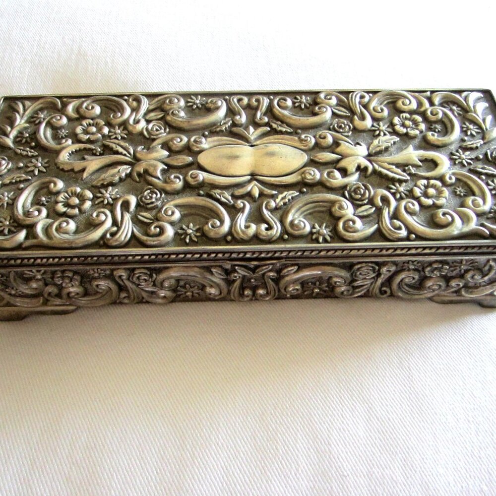 Godinger Silver Art Mirrored Rectangle Jewelry Box Floral Design